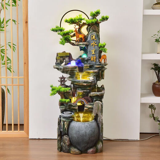 Nuevo piso a gran escala de estilo chino Rockery Flowing Fuente Adornos Sala de estar Feng Shui Circulación de agua Decoración de paisajes de agua 9929 Pequeña altura 110 cm