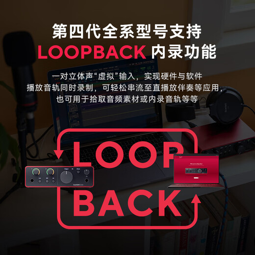 Focusrite Scarlett Sound Card 4th Generation SOLO/2i2/4i4/Professional Audio Live Podcast Recording 2i2 Fourth Generation Anniversary Edition + SM4 Kit