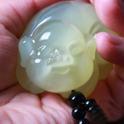 Natural blue and white jade pig handle piece for male and female zodiac pig jade raw stone handle piece jade pendant small ornament dazzling stone for jade with certificate