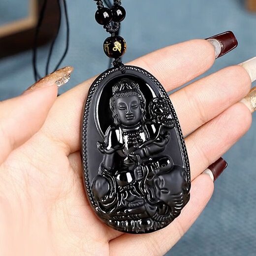 Jingying natural obsidian natal Buddha pendant for men and women amulet zodiac patron saint necklace gift for boyfriend and girlfriend