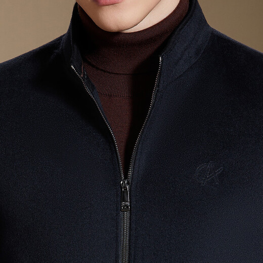 Antonio Cashmere + Mulberry Silk Autumn and Winter Wool Woolen Jacket Men's Stand Collar Business Commuting Cashmere Coat Jacket Blue M