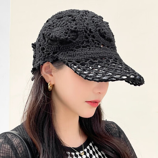 NZTK 鸭舌帽女士夏季薄款镂空钩花帽子女夏百搭针织帽时尚洋气 MT684 卡其 55-60CM