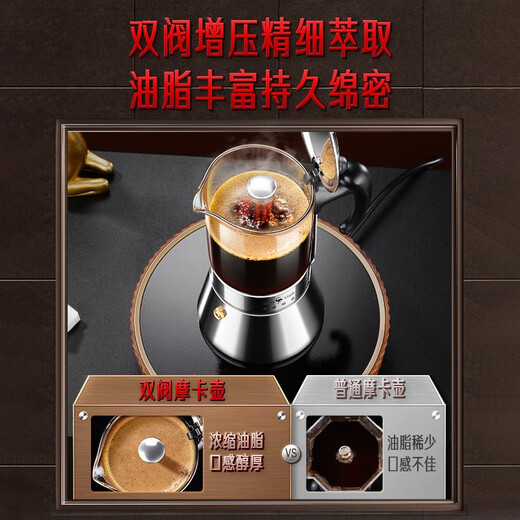 三四钢（SSGP）【德国】摩卡壶双阀煮咖啡壶意式萃取不锈钢手冲壶家用手冲咖啡壶 下拉详情跳转到下单页 240ml