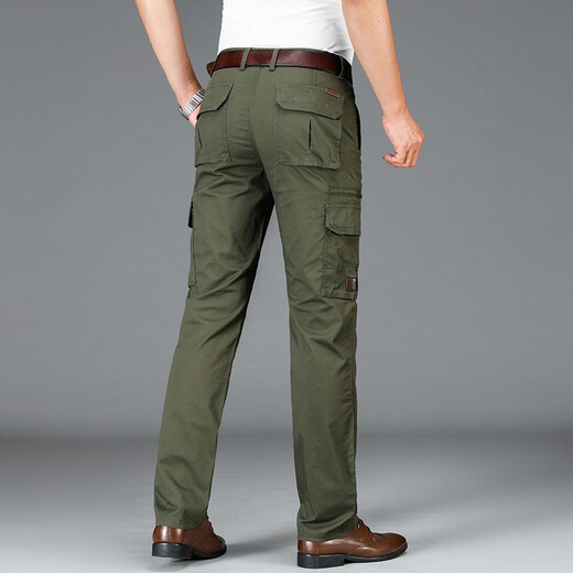 Jeep Spirit Jeep Pantalons masculins décontractés Pantalons de travail multi-poche printemps et d'été Straight Loose's Men's Fashion Pants B9923 B9923 Army Green 40