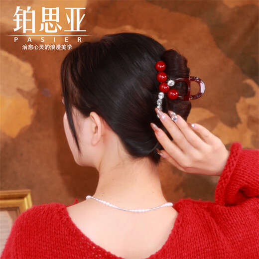 Plasia Pastura de cabello de color rojo para mujeres 2025 Nuevo clip rojo Año Nuevo Festivo Accesorios de cabello ACCESORIOS TEMPERAMIENTO PIEL PIELA ESTADO [ROJO] Estilo de diamante blanco 8 cm