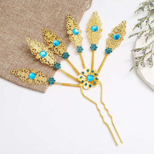 LEMIAO new Dai style hairpin for women peacock leaf hairpin alloy diamond-encrusted Thai ethnic style leaf hairpin accessories for women color
