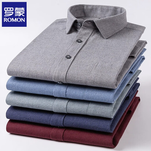 Romon pure cotton plaid shirt men's long-sleeved non-iron grinding thickened business casual loose inner top 18-693 dark blue large plaid XL/41 [Suggested 150-160Jin [Jin equals 0.5 kg]]