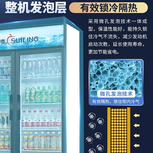穗凌冰柜（SUILING）【工厂直发】展示柜冷藏保鲜柜冰柜商用立式超市玻璃门风冷啤酒饮料展示柜 868升 双门风冷循环 双层隔热玻璃