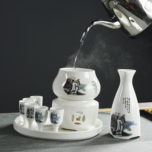 WS antique Chinese style ceramic wine warmer rice wine household white wine cup hot nostalgic wine warmer jug wine boiling Li Bai wine jug 1 piece 3 liang