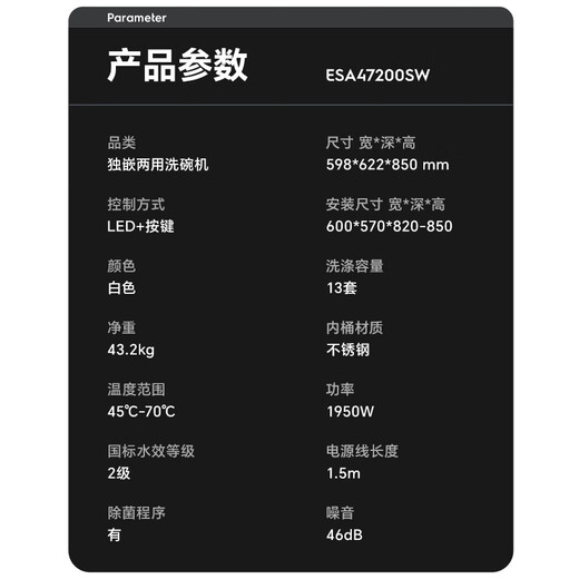 Electrolux dishwashers imported from Europe 13 sets of large-capacity household fully automatic independent embedded dual-use variable frequency sterilization dishwasher ESA47200SW