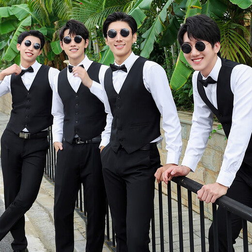 Ning Xinyan best man dress white shirt brother group clothes wedding suit dress men's suit vest strap summer shirt clothing long sleeve shirt + bow tie (SJ) L