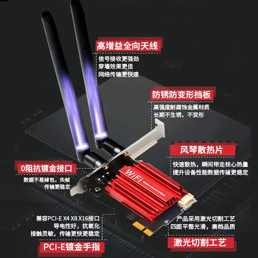 PERCKO Intel AX210 Pro Gigabit 5G wireless network card wifi6E Intel PCI-E network card desktop dedicated Bluetooth game linux computer wifi receiver