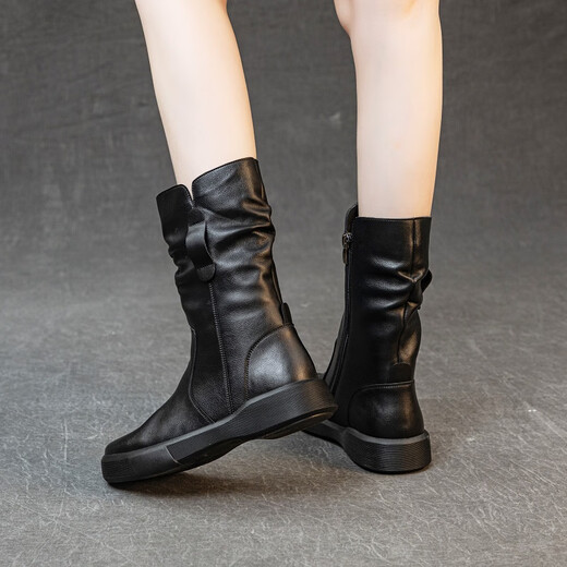 Belle-Ta-серия бренд разбитые кожаные сапоги в средней трубе для женщин Martin Boots 2024 Осень и ЗИМНА