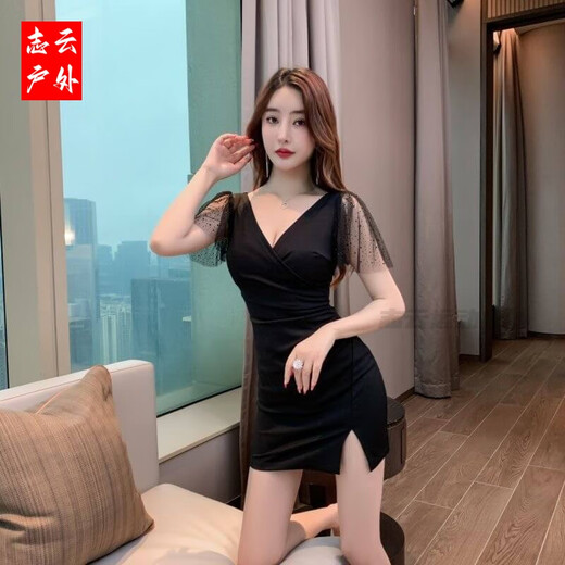 
Raft core nightclub work clothes for women nightclub dress for women deep V dress foot massage foot bath technician work clothes sexy hip 3883 black 3XL Recommended 135-150Jin [Jin equals 0.5 kg]