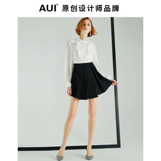 AUI Versatile Skirt Women's Spring Clothing Small 2022 New Fashion Women's Black Short Irregular Half Skirt Black S