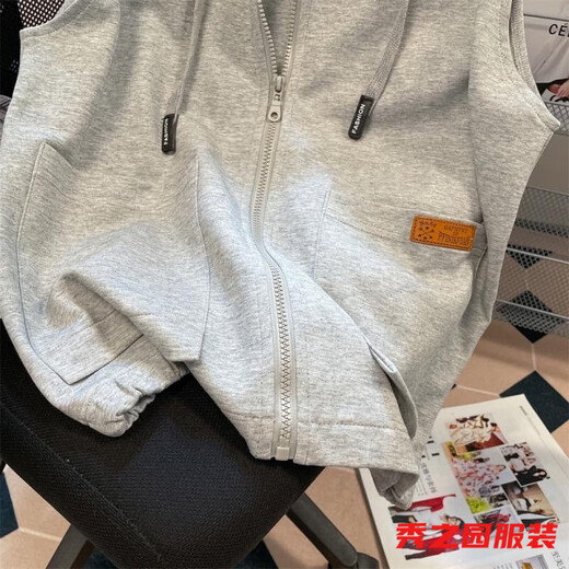 范哲莎春季上新无袖马甲卫衣女连帽开衫外套韩版感拉链坎肩小众上衣 841灰色立瓴马夹 S 160