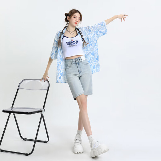 HMRSV2025 NEUER NEUE High-T-Fünf-Punkte-Denim-Shorts für Frauen losen und schlankes Retro-Design mittelgroße Hose Trendy Moonlight Blue-H9930 M Empfohlenes Gewicht 99-109jin [Jin entspricht 0,5 kg]
