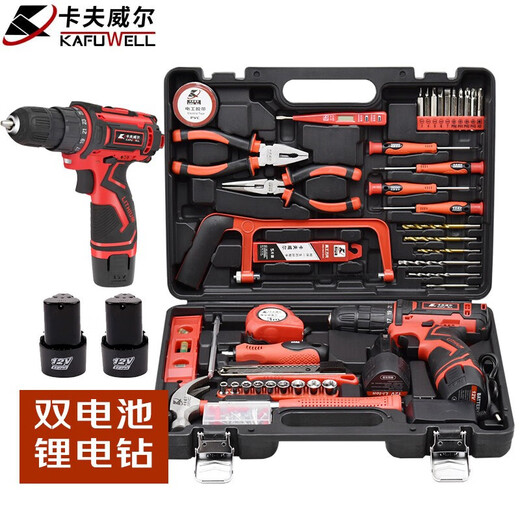 
XMSJ126-piece dual battery electric drill set impact drill tool box household repair set P3893A battery
