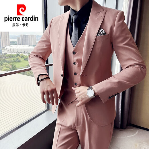 Pierre Cardin wedding suit men's formal wedding groom handsome lapel casual host suit jacket orange pink single suit S recommended 90Jin Jin is equal to within 0.5 kg