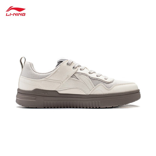 Li Ning Qingyun 丨 Zapatos de tablero de tableros para hombres y mujeres para la absorción de choque transpirable y rebote de deportes de empalme suaves y livianos y zapatos casuales fuera de color blanco/viento gris (297 modelo para hombres) -1 42