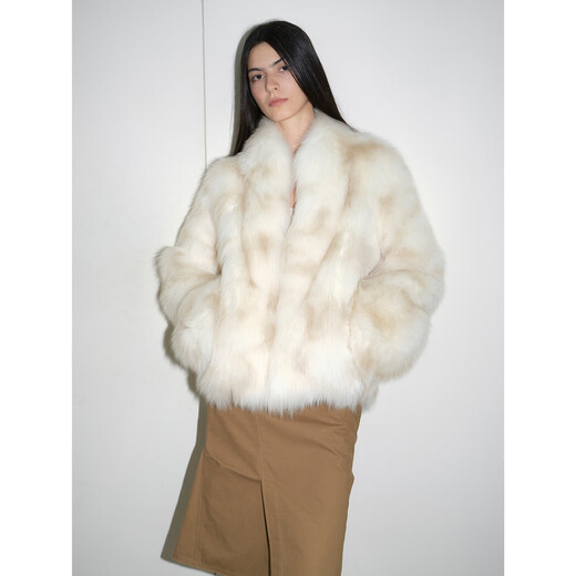 Fu zhien polar schnee sagafurs fuchs pelzmantel handgefertigte wisch gedruckte zweifarbige pelz mantel winter apricosen gelb l