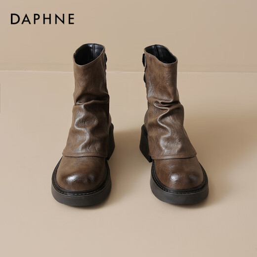 Daphne Short Boots Women's Spring and Autumn Martin Boots Women's 2024 New Maillard Boots Women's Thick Solemn Versatile Brown Pants Boots