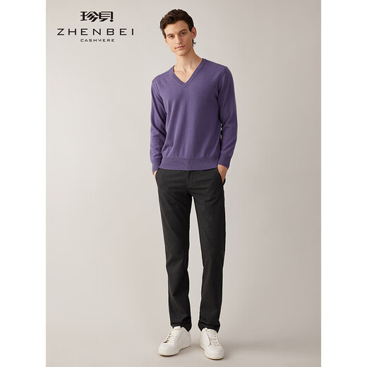 Zhenbei [Maschinengewässerer Kaschmirpullover] V-Ausschnitt mit langärmeligen Pure Cashmere Herbst und Winter warmer gestrickter Pullover 841 Light Amethyst M (110)