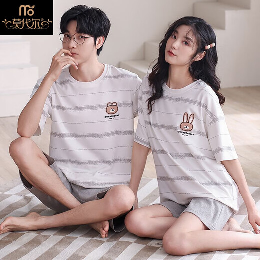 Modal 25 pure cotton couples pajamas summer wear summer couple summer one man and one woman short-sleeved cotton suit trendy LS9918 male XL female L