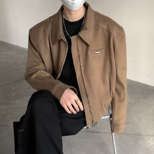 Huafeng Yino short jacket men's spring and autumn American handsome shoulder pad jacket high-end black cleanfit lapel baseball uniform black XL 120-140Jin [Jin equals 0.5 kg]