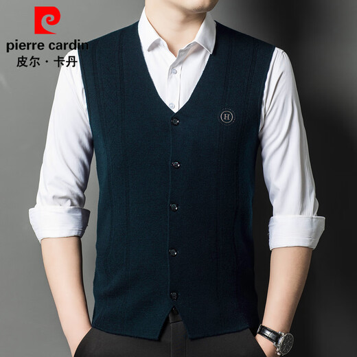 Pierre Cardin pure wool sweater vest men's v-neck waistcoat young and middle-aged knitted sweater cardigan autumn and winter warm sleeveless sweater vest