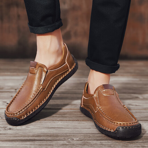 Camel men's shoes for autumn new genuine leather soft sole loafers one-size large-size hand-sewn casual leather shoes for men 9918 dark brown 4326.5