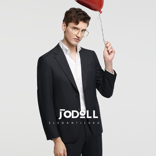 JODOLL乔顿秋季新款西服男绵羊毛高端商务正装竖条纹羊绒西装外套 黑色 2XL 54A