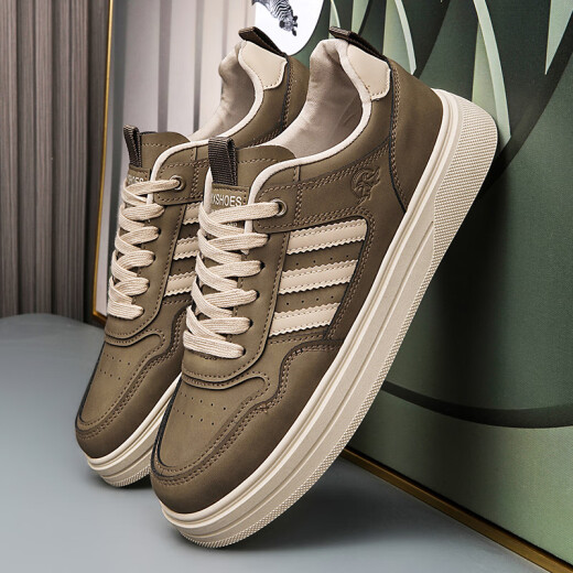 Huilirui small white shoes for men 2024 spring new fashion leather sports sneakers fashionable lightweight low-cut casual trendy shoes light luxury high-end brand light luxury high-end brand [clear I warehouse I code] khaki brown light luxury high-end brand light luxury high-end brand [clear I, warehouse I code] 39