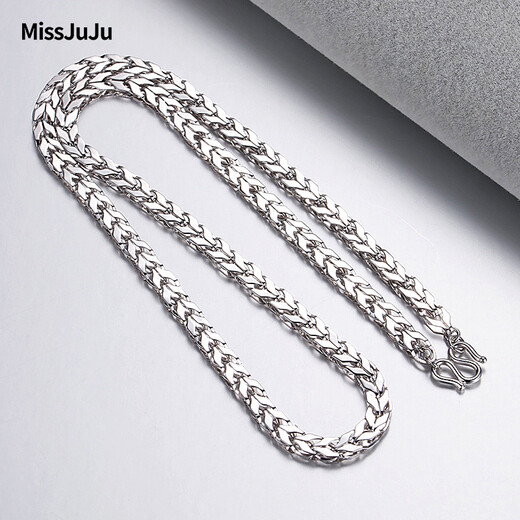 Miss JuJu PT950 platinum necklace men's platinum herringbone chain domineering boss keel snake bone chain thick and wide chain can be customized, weight 15.40g, length 55cm, thickness about 2.8mm