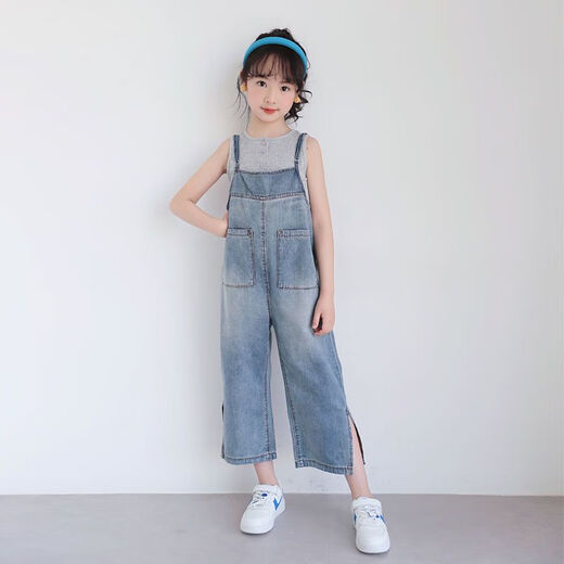 Weiman Xiaolu Kinderkleidung Girls Anzug Anzug Anzug Kinder Cowgirl Overalls Girls Anzüge mit mittleren Grand-Kinderanzügen 105 Overalls [Overalls + ärmelloses T-Shirt] 120 Anzüge für Höhe von etwa 110 cm
