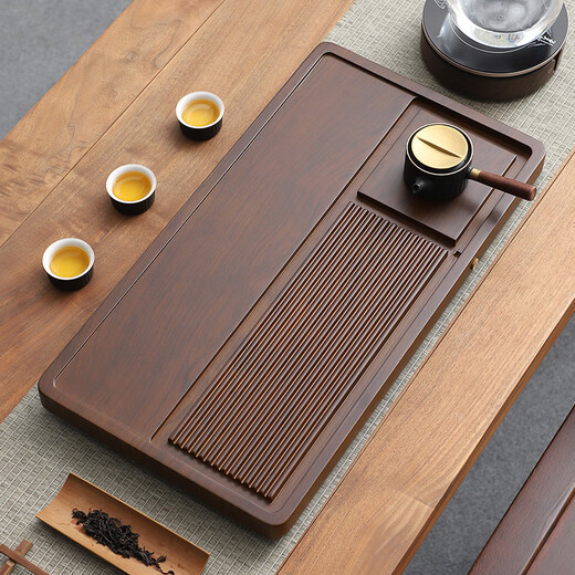 Chenshi tea tray solid wood household Bakelite new dry brewing small tea table tray whole piece office Kung Fu tea set drainage tea table Huanghuali color Pinyi 40*20 free water balloon water pipe