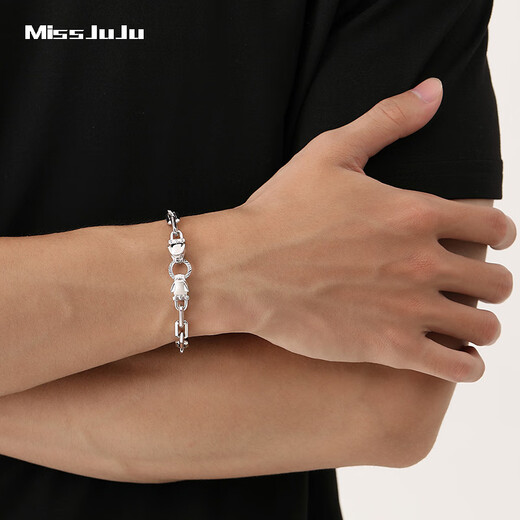 Miss JuJu boutique pt950 platinum bracelet for men, elegant platinum double leopard head bracelet, cross chain body, domineering bracelet (customized) 16-18 grams, length 17-23cm