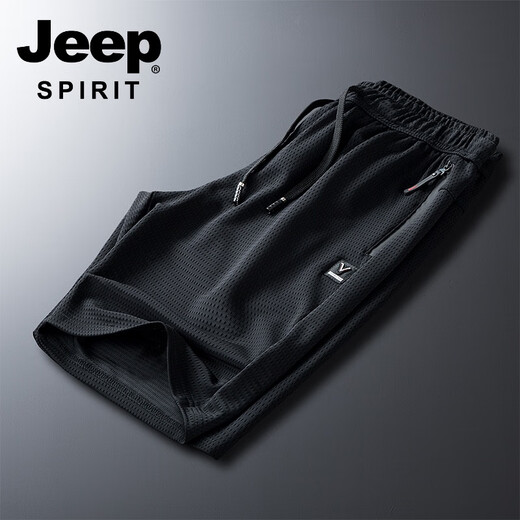 Jeep Spirit haut de gamme pantalon décontracté pour hommes glace de soie fraîche cool short confortable 5 quart de pantalon d'été sports rapide à séchage lâche 9905 zipper noir pur m 165