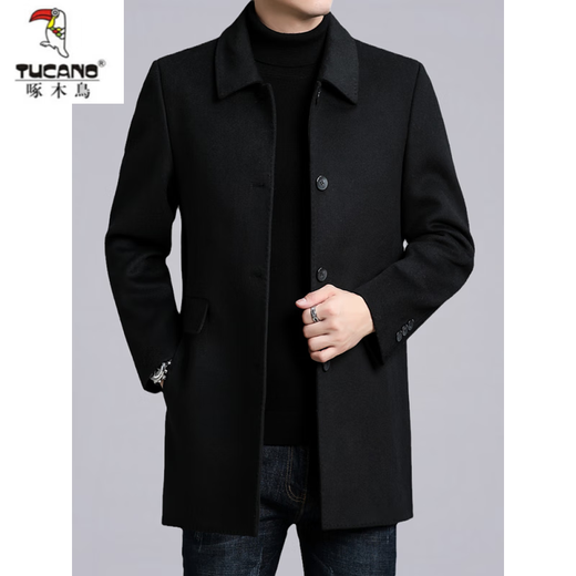 Woodpecker (TUCANO) Double-sided Wool Wool Coat for Men Middle-aged Autumn and Winter High-End Business Down Liner Wool Wool Coat Black 180/XL Size Recommended 145-165 Jin Jin equals 0.5 kg