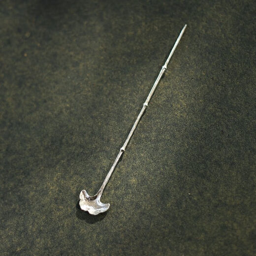 Zailou Chinese handmade silver ginkgo leaf-shaped tea spoon bamboo tea needle integrated tea dial tea spoon tea ceremony accessories ginkgo leaf tea spoon tea needle