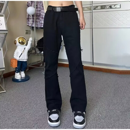 Poum Jeans Herren Frühling und Herbst Sommer New American High Street Burrs Design Slim und Lose gerade Hosen Herren DDD-672 Weiß L.