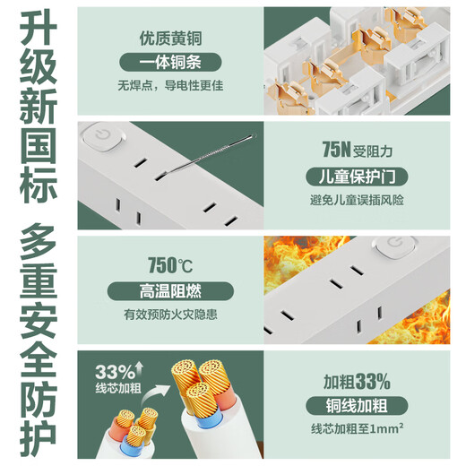 清风（kyfen）两脚插排/两孔插座/超薄扁头一转三迷你插线板/插头/排插/拖线板/便携插板 1.5米 USB / Type-c
