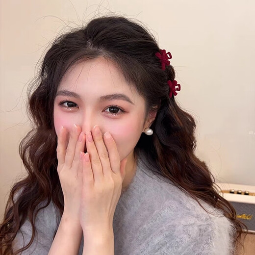 高级感丝绒蝴蝶结小抓夹刘海发夹复古公主夹子头饰女小号碎发夹女 黑色【一对】植绒蝴蝶结