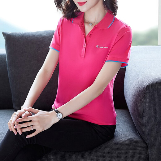Yuman High-End-Baumwoll-Kurzärärmel-T-Shirt für Frauen 2025 Sommer New Sports Damen T-Shirt Polo Shirt COREAN CLASSION RUNK 880 Pink 3xl 130-140jin [Jin ist gleich 0,5 kg]