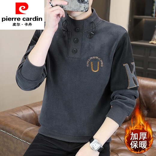 皮尔卡丹男款半高领一体绒卫衣男加厚保暖撞色2024秋冬加绒上衣打底衫 831黑色 L