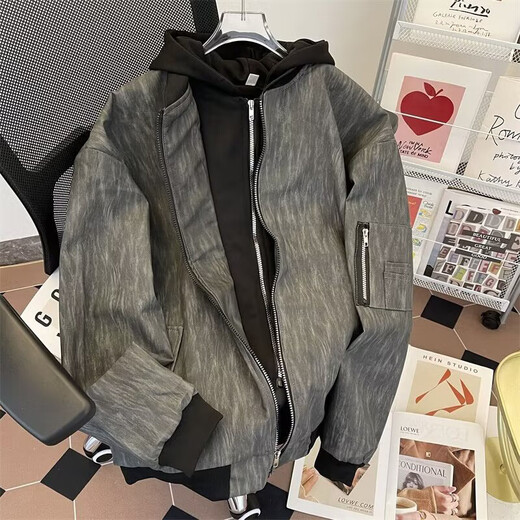7 high-quality casual jackets for men in autumn and winter, quilted warm handsome hunting jackets, fake two-piece design hooded baseball uniform tops GWHG-3371 black gray XL 170-175cm 155-180Jin Jin is equal to 0.5 kg