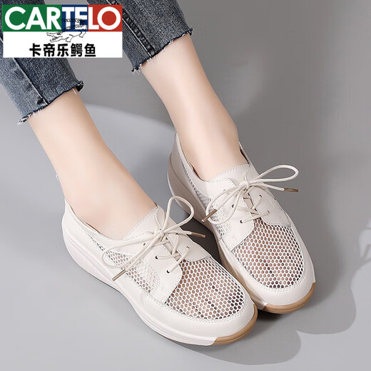 Cartelo Summer en cuir authentique Mère d'âge moyen Chaussures célibataires pour femmes chaussures en mailles respirantes creuses grandes taille Tendon de bœuf semelle anti-glissement