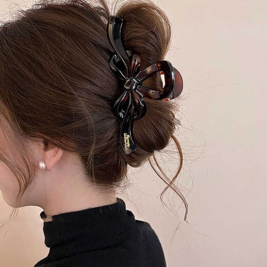 Dingjing high-end hairpin for the back of the head 2025 new high-end grabber hairpin headwear ladies birthday gift girls practical bow brown hairpin (single)