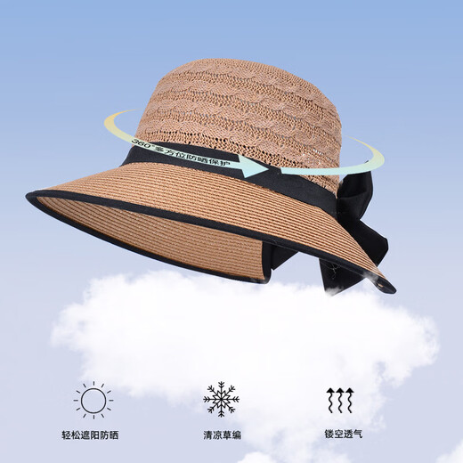 Glo-Story Sun Hat pour femmes en plein air Protection solaire Soleil Soleil à la mode Ponet queue de cheval Big Brim Straw Hat Khaki