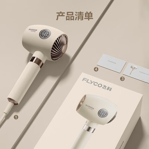 FLYCO Hair Dryer, Soft Air Negative Ion Constant Temperature Hair Care, Household Hot and Cold High Air Volume Fast Drying Hair Dryer, Smart Screen Display Gift for Girlfriend FH6369 Normal Pack